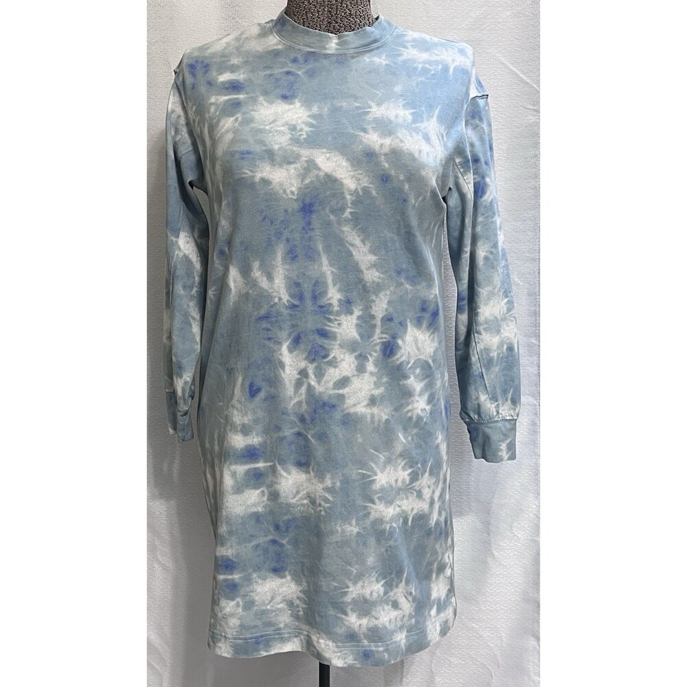 Old Navy Tie Dye T Shirt Long Sleeve Cotton Dress Womens XS Blue White Boho
